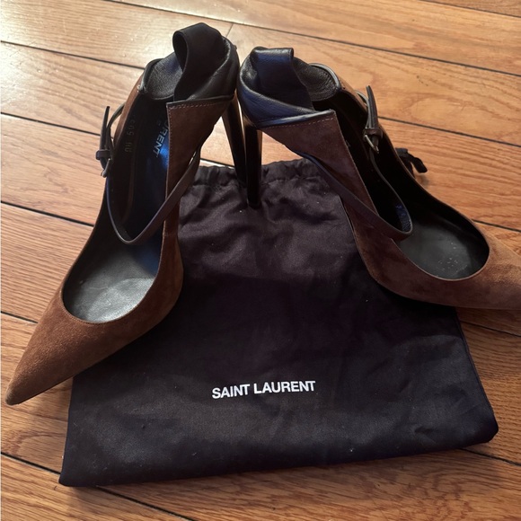 Saint Laurent Women's Suede & Brown Leather Heels. - Picture 2 of 5